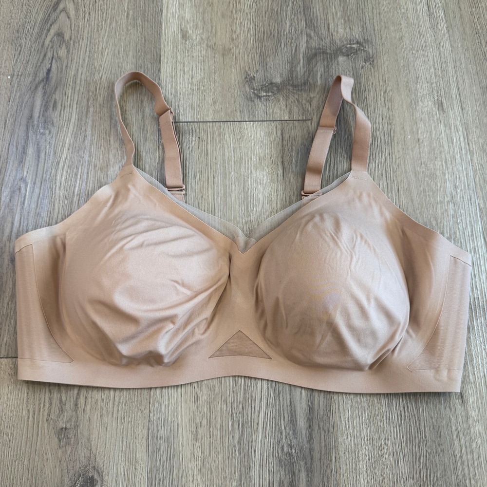 Honeylove Crossover V-Neck Wireless Bra Sand Seamless Support 44DD Size 3X EUC